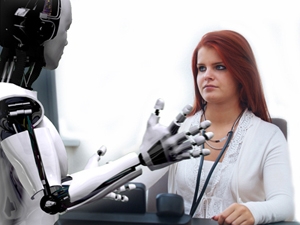 Robot che parla ad una dottoressa umana